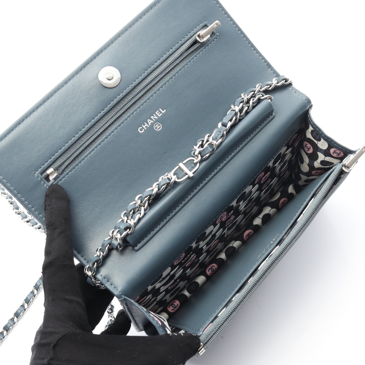 マトラッセ チェーンウォレット ラムスキン ブルーグリーン シルバー金具 シャネル バッグ CHANEL