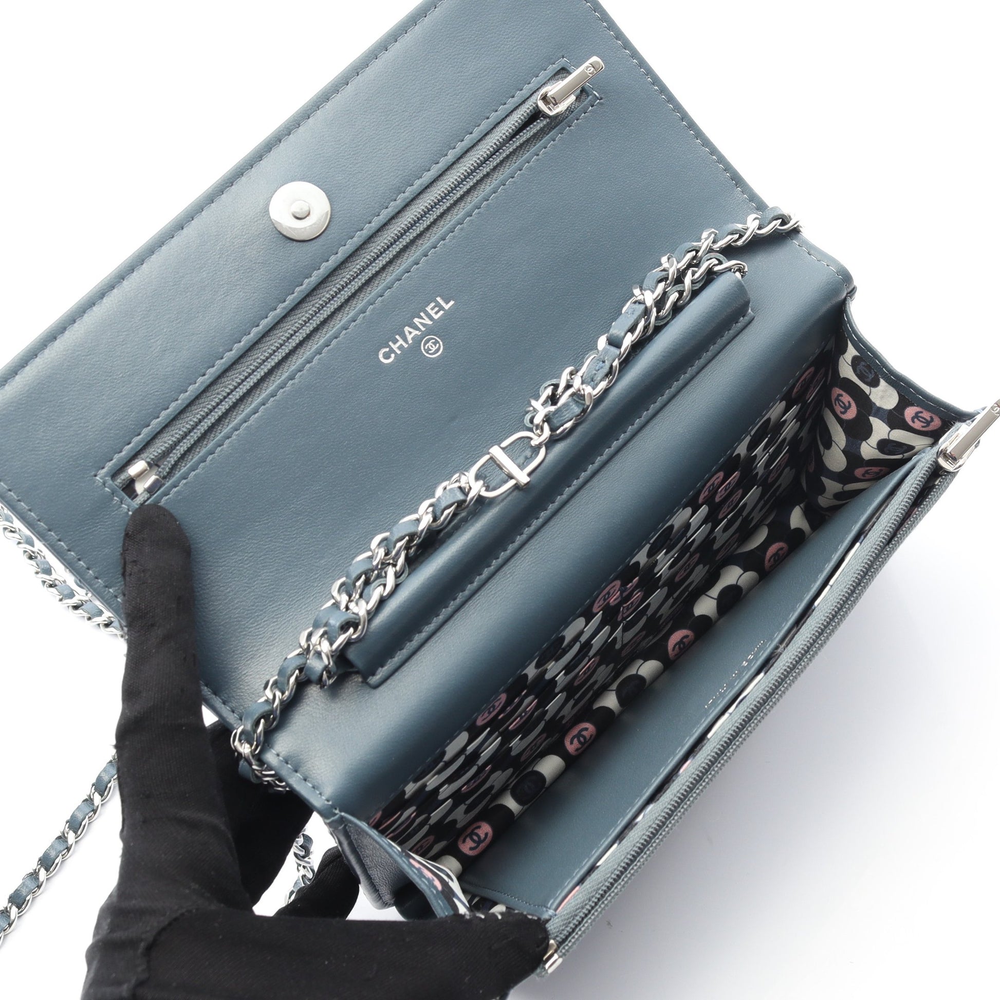 マトラッセ チェーンウォレット ラムスキン ブルーグリーン シルバー金具 シャネル バッグ CHANEL