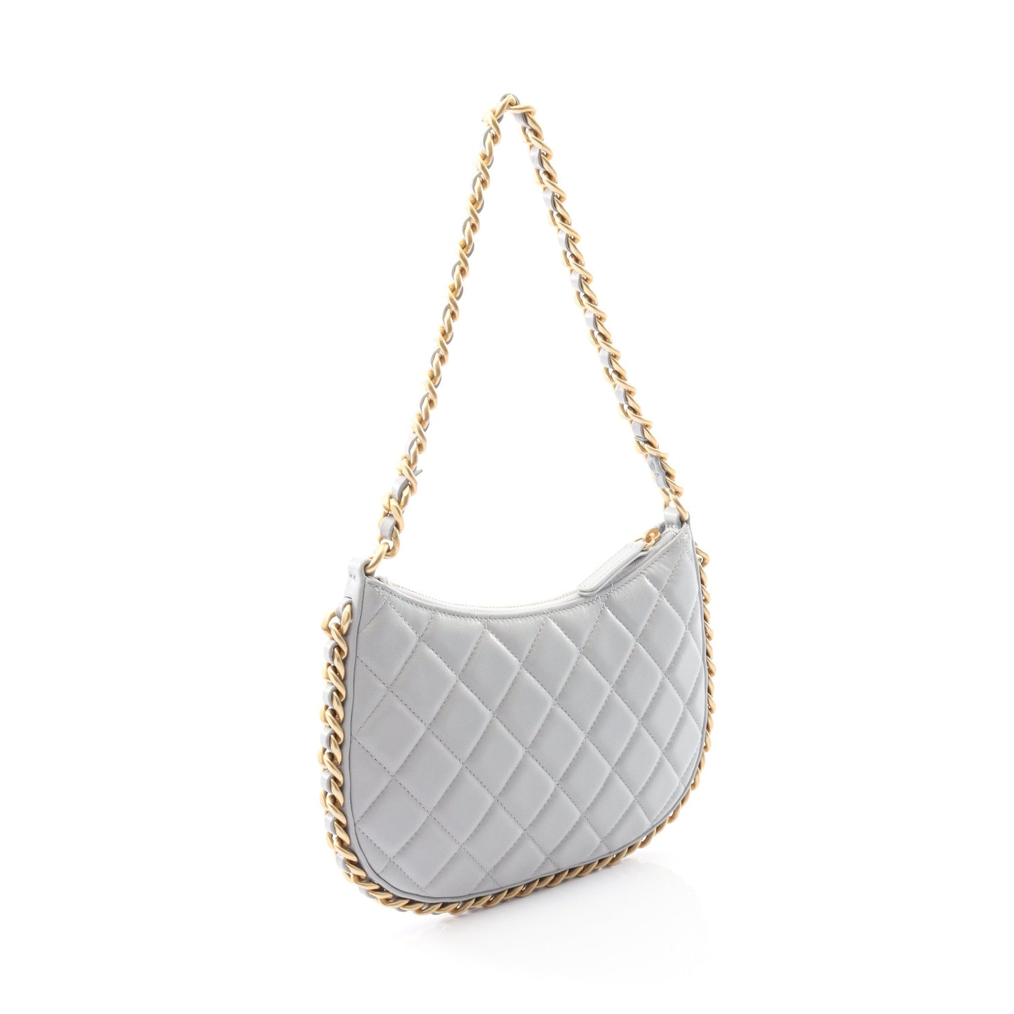 マトラッセ チェーンショルダーバッグ レザー グレー ゴールド金具 シャネル バッグ CHANEL