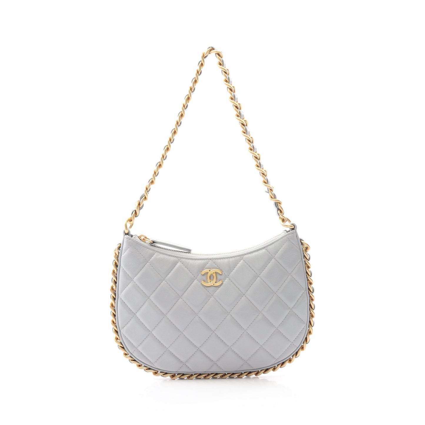 マトラッセ チェーンショルダーバッグ レザー グレー ゴールド金具 シャネル バッグ CHANEL