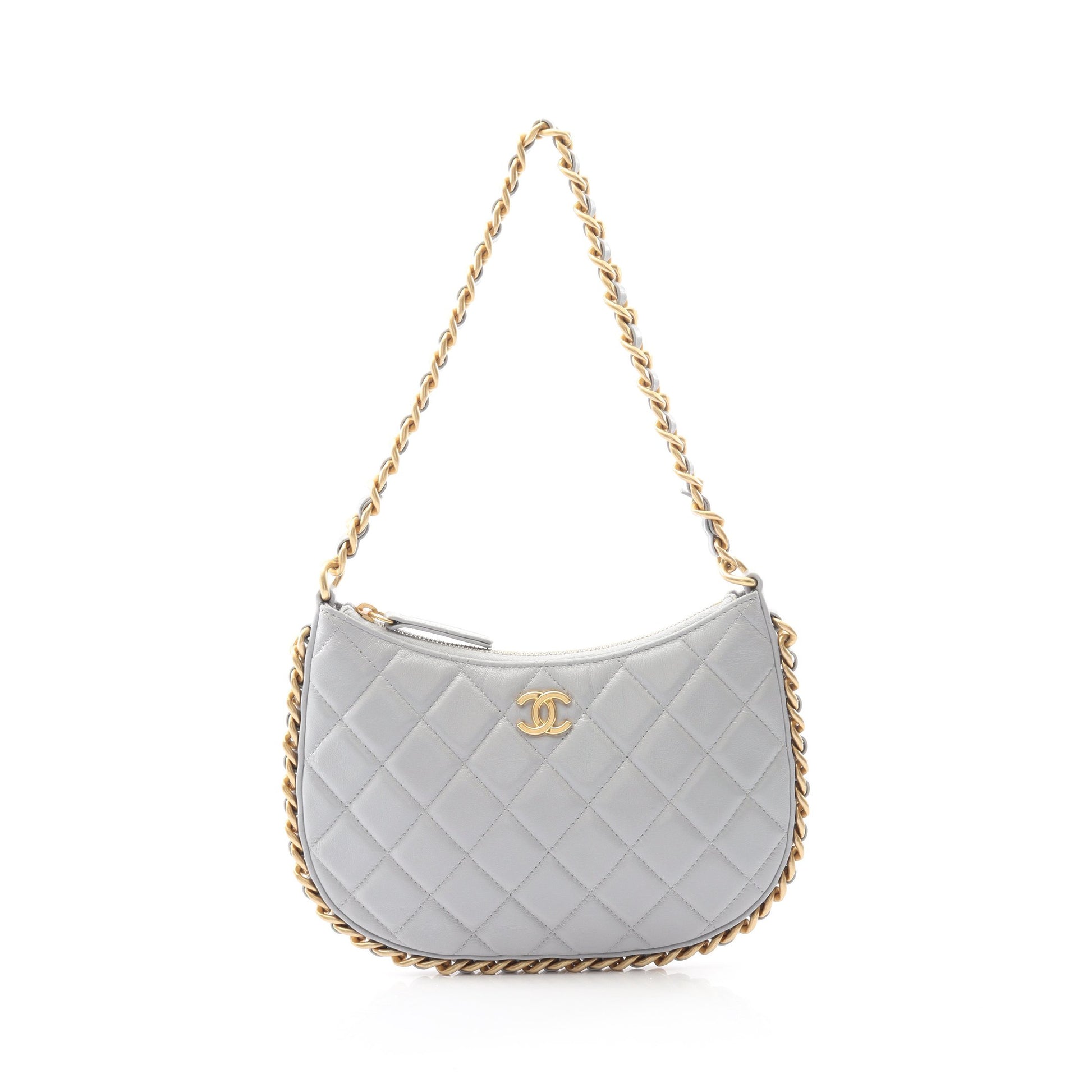 マトラッセ チェーンショルダーバッグ レザー グレー ゴールド金具 シャネル バッグ CHANEL