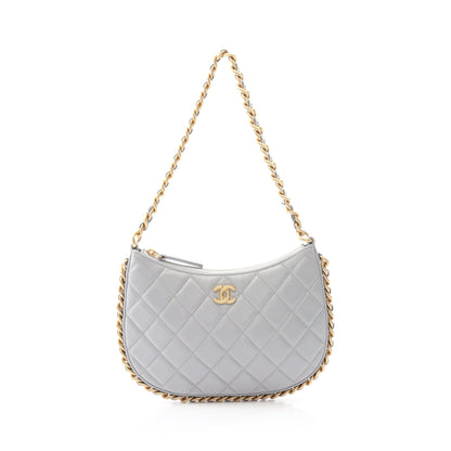 マトラッセ チェーンショルダーバッグ レザー グレー ゴールド金具 シャネル バッグ CHANEL