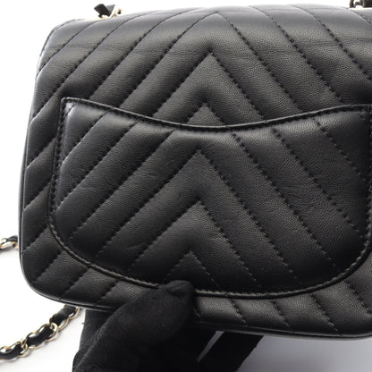 シェブロン Vステッチ チェーンショルダーバッグ ラムスキン ブラック ゴールド金具 シャネル バッグ CHANEL