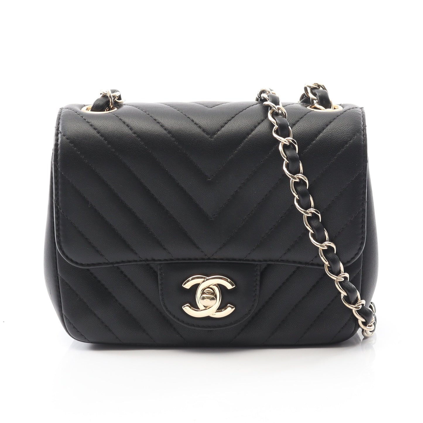 シェブロン Vステッチ チェーンショルダーバッグ ラムスキン ブラック ゴールド金具 シャネル バッグ CHANEL