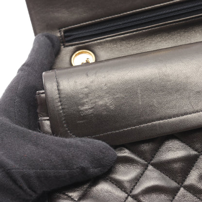 マトラッセ Wフラップ Wチェーンショルダーバッグ ラムスキン ブラック ゴールド金具 シャネル バッグ CHANEL