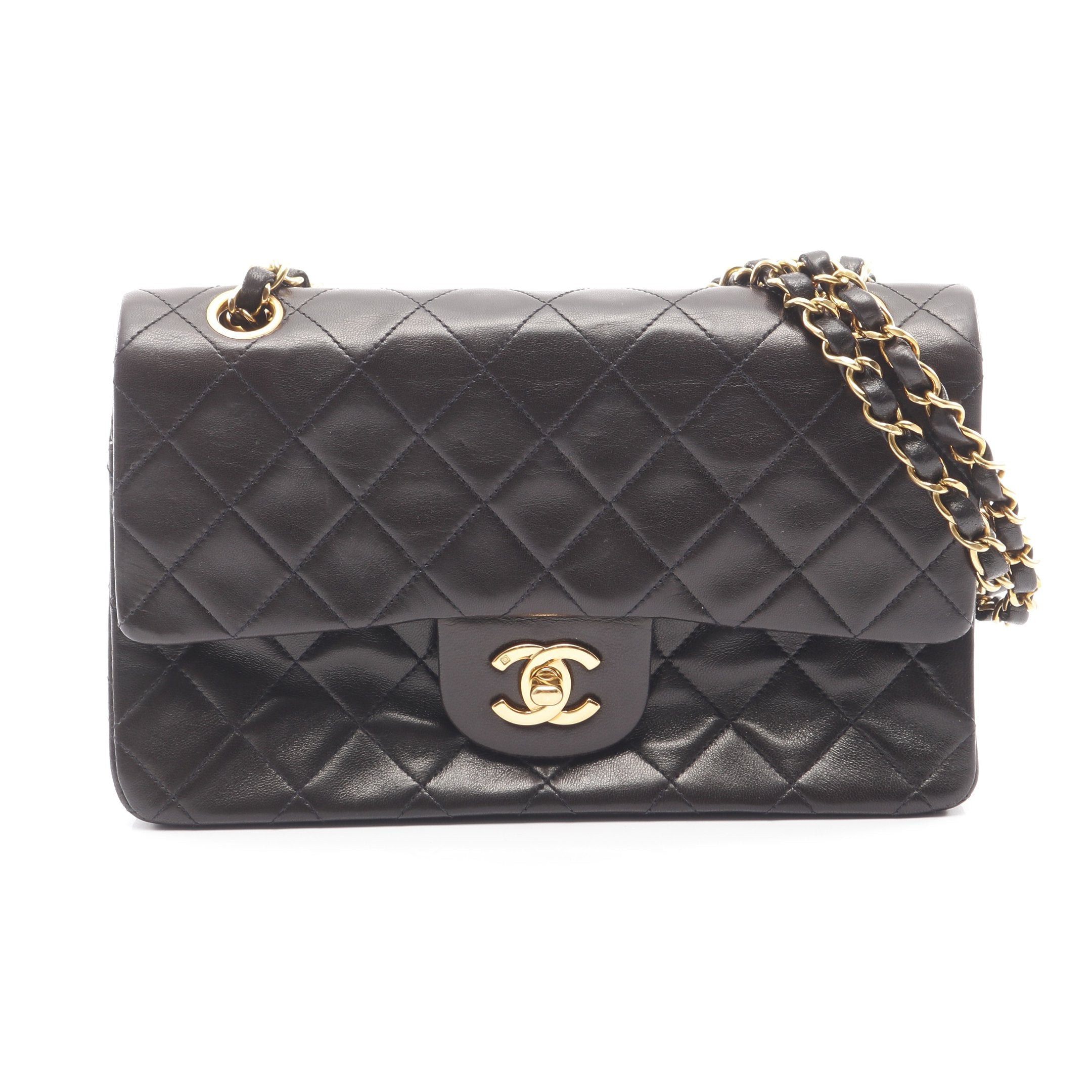 マトラッセ Wフラップ Wチェーンショルダーバッグ ラムスキン ブラック