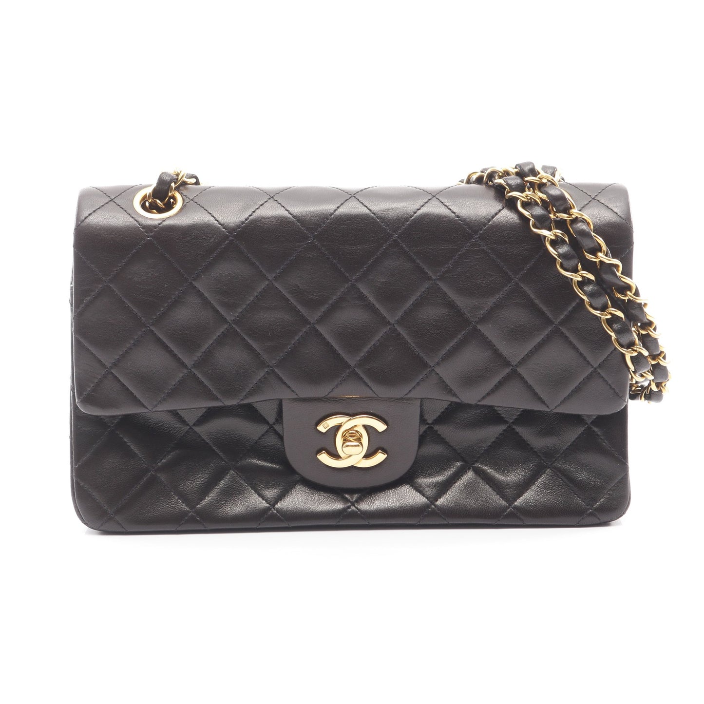 マトラッセ Wフラップ Wチェーンショルダーバッグ ラムスキン ブラック ゴールド金具 シャネル バッグ CHANEL