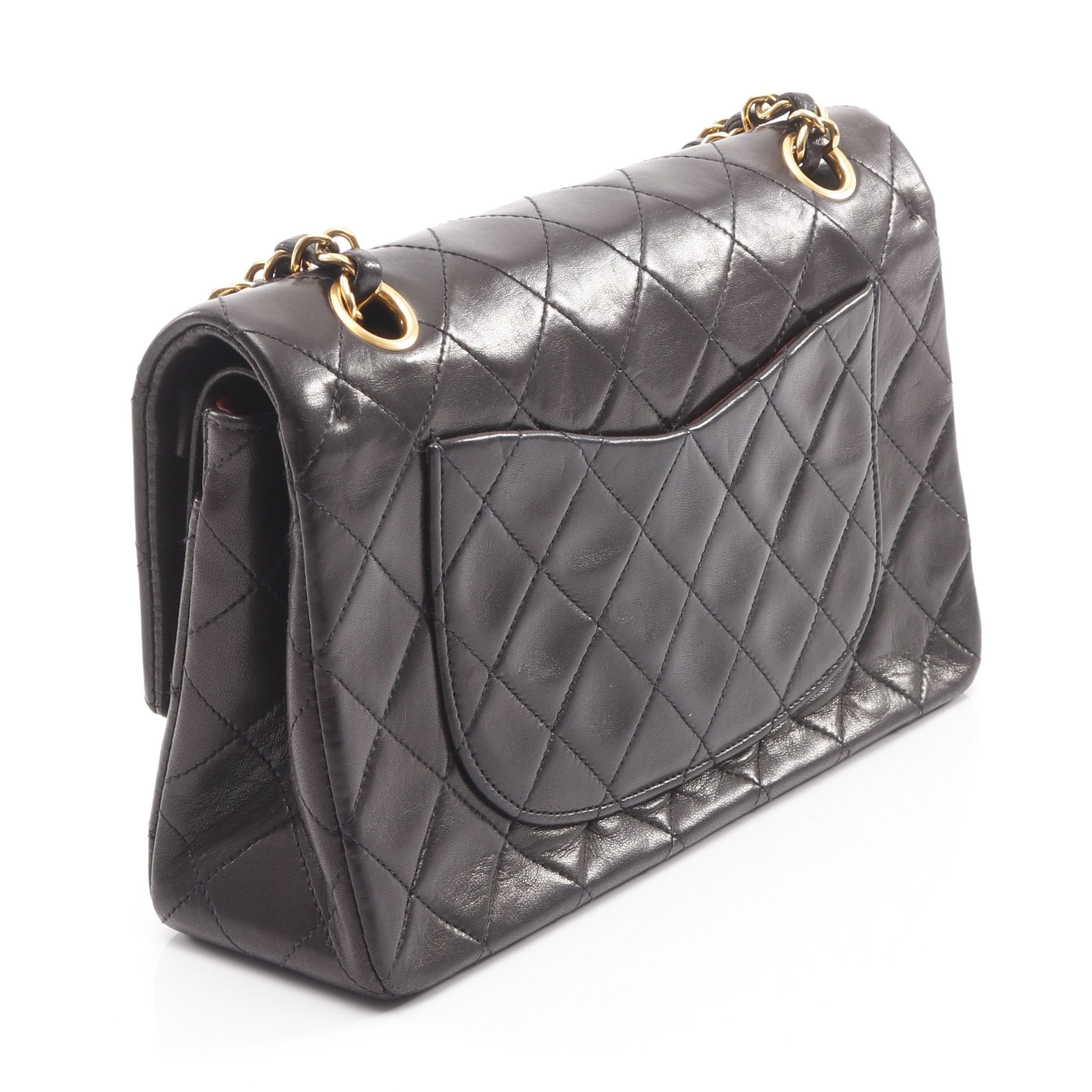 マトラッセ Wフラップ Wチェーンショルダーバッグ ラムスキン ブラック