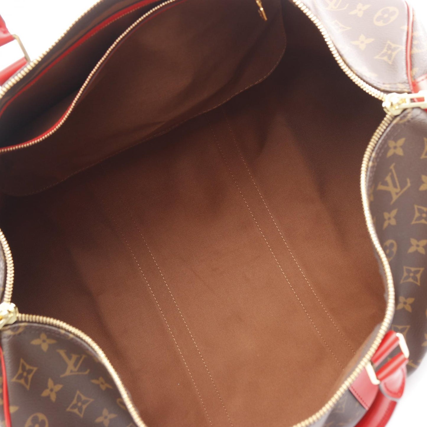 キーポル バンドリエール50 モノグラム ポピーレッド ボストンバッグ PVC レザー ブラウン レッド 2WAY ルイヴィトン バッグ LOUIS VUITTON