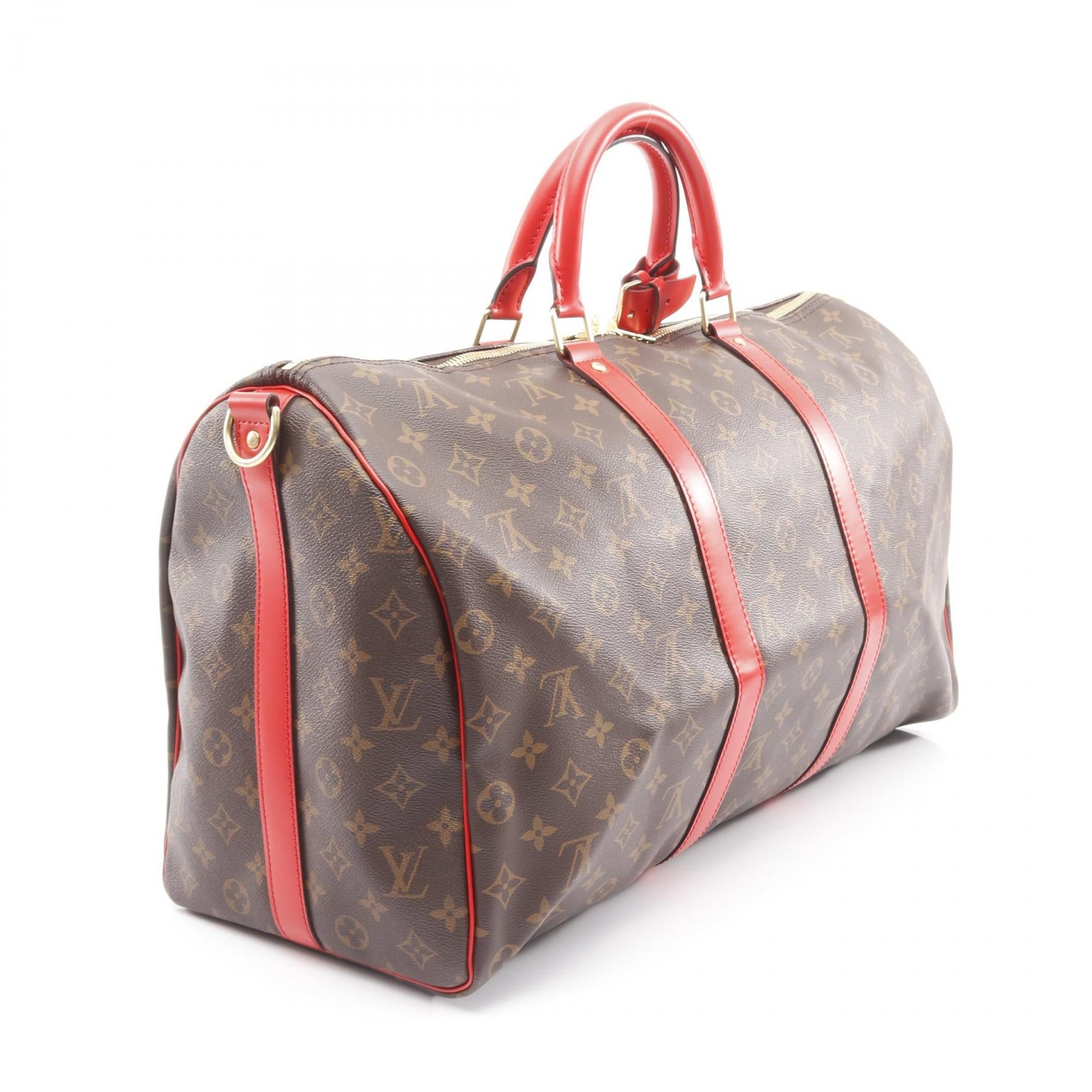 キーポル バンドリエール50 モノグラム ポピーレッド ボストンバッグ PVC レザー ブラウン レッド 2WAY ルイヴィトン バッグ LOUIS VUITTON