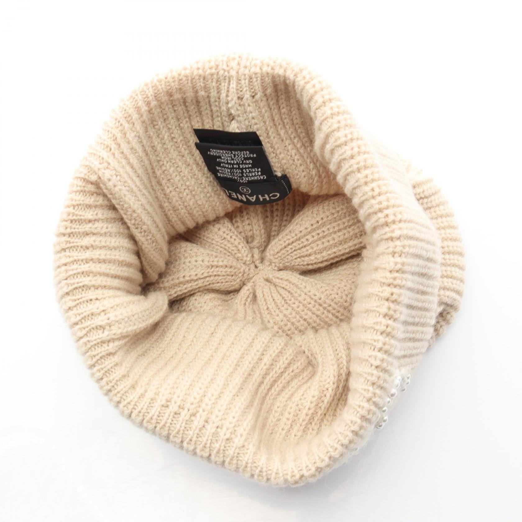 ニット帽 ビーニー カシミヤ ベージュ ロゴ シャネル – RECLO