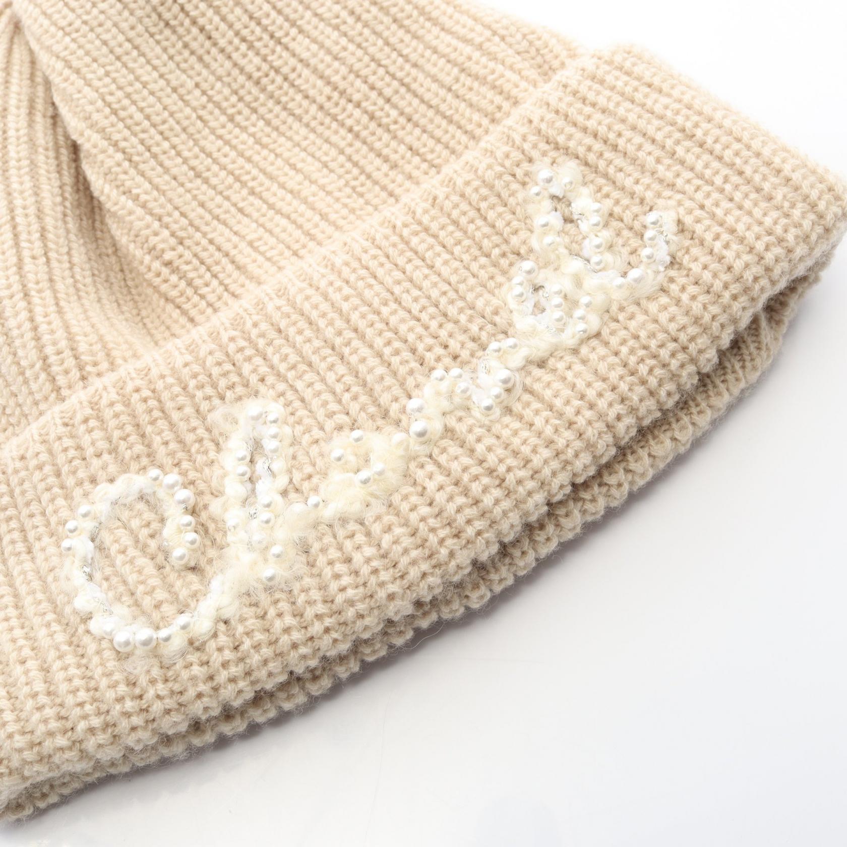 ニット帽 ビーニー カシミヤ ベージュ ロゴ シャネル – RECLO