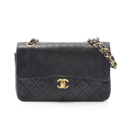 マトラッセ Wフラップ Wチェーンショルダーバッグ ラムスキン ブラック ゴールド金具 ヴィンテージ シャネル バッグ CHANEL