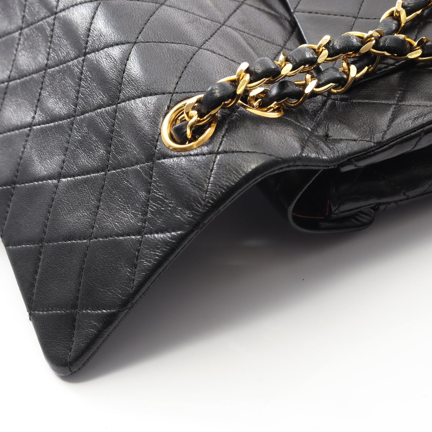 マトラッセ Wフラップ Wチェーンショルダーバッグ ラムスキン ブラック ゴールド金具 ヴィンテージ シャネル バッグ CHANEL