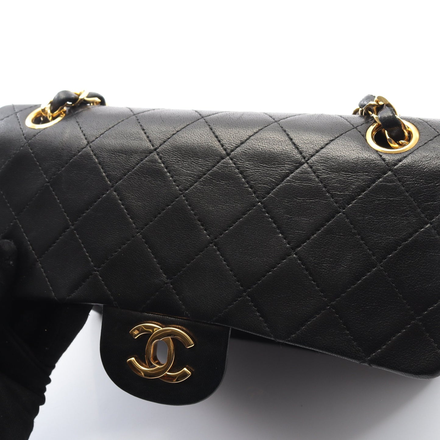 マトラッセ Wフラップ Wチェーンショルダーバッグ ラムスキン ブラック ゴールド金具 ヴィンテージ シャネル バッグ CHANEL