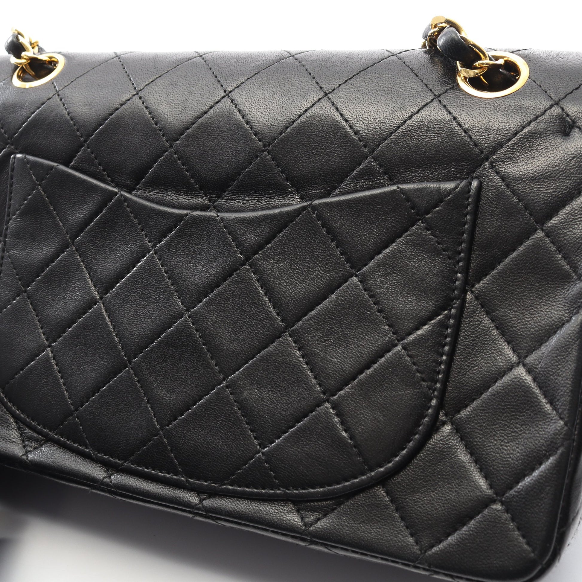 マトラッセ Wフラップ Wチェーンショルダーバッグ ラムスキン ブラック ゴールド金具 ヴィンテージ シャネル バッグ CHANEL