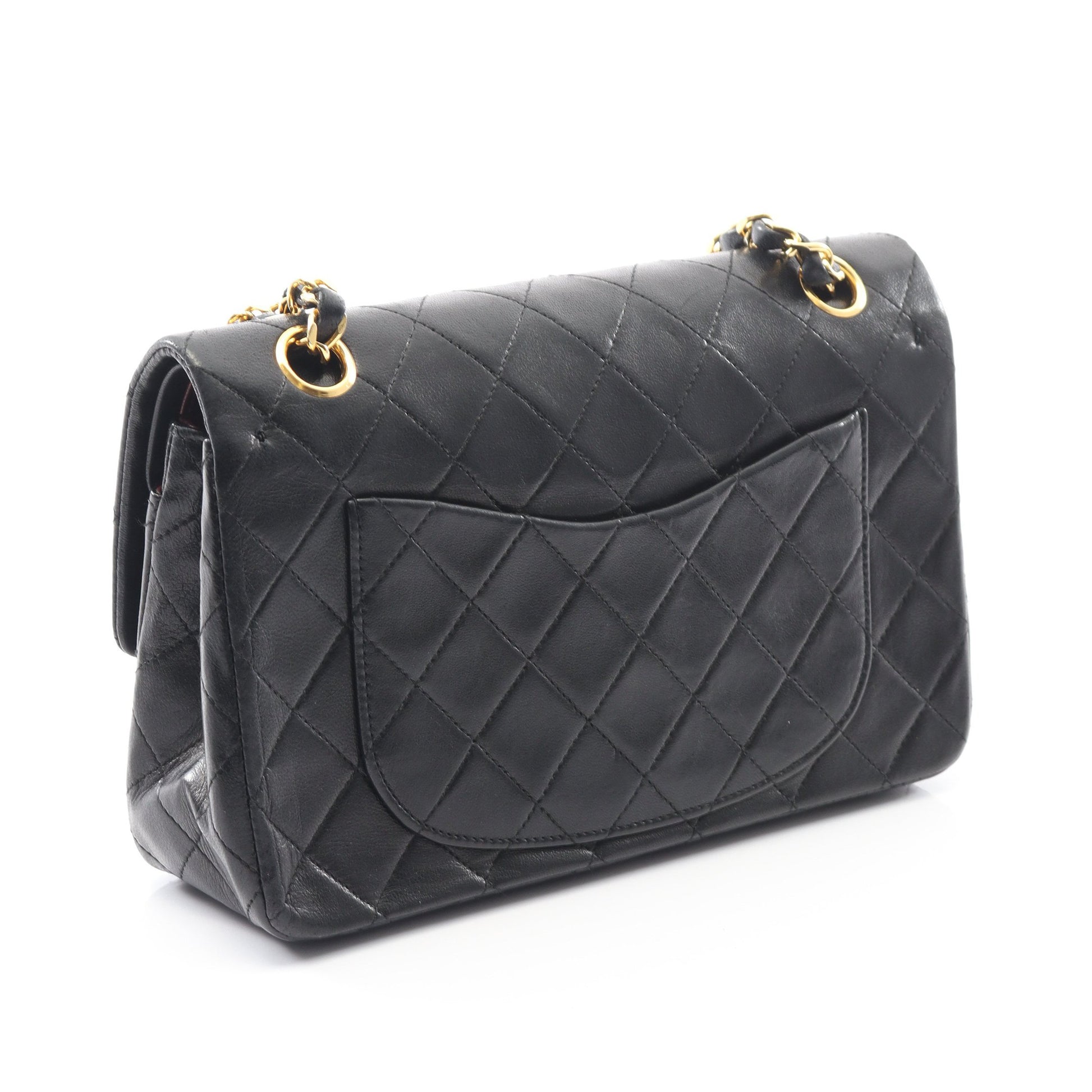 マトラッセ Wフラップ Wチェーンショルダーバッグ ラムスキン ブラック ゴールド金具 ヴィンテージ シャネル バッグ CHANEL