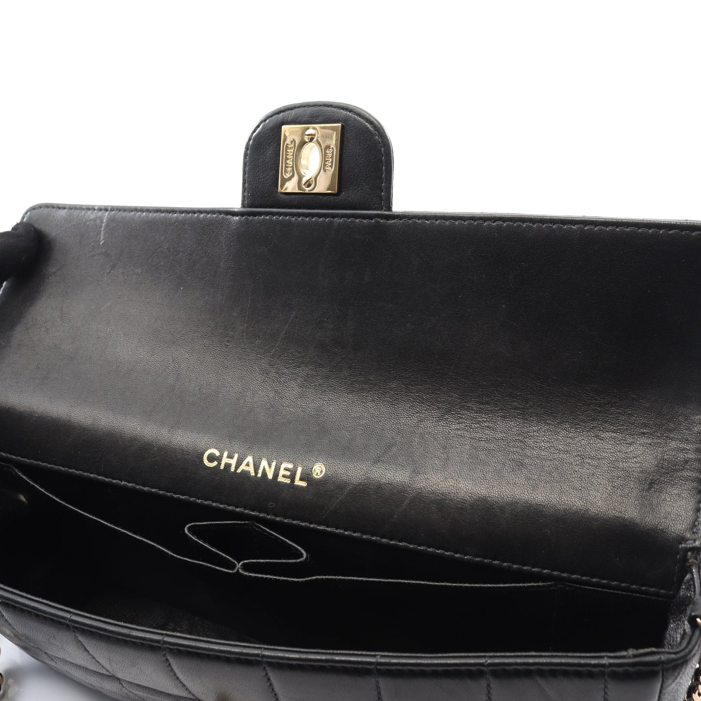 チョコバー チェーンショルダーバッグ ラムスキン ブラック ゴールド金具 シャネル バッグ CHANEL