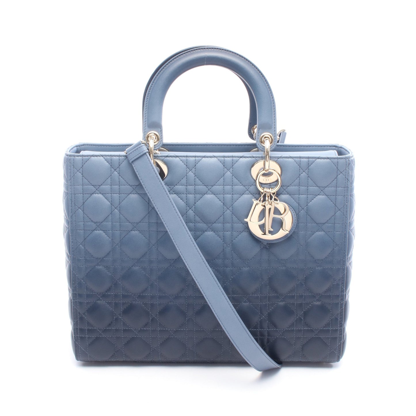 レディディオール ラージ カナージュ ハンドバッグ レザー ブルー ネイビー 2WAY クリスチャンディオール バッグ Christian Dior
