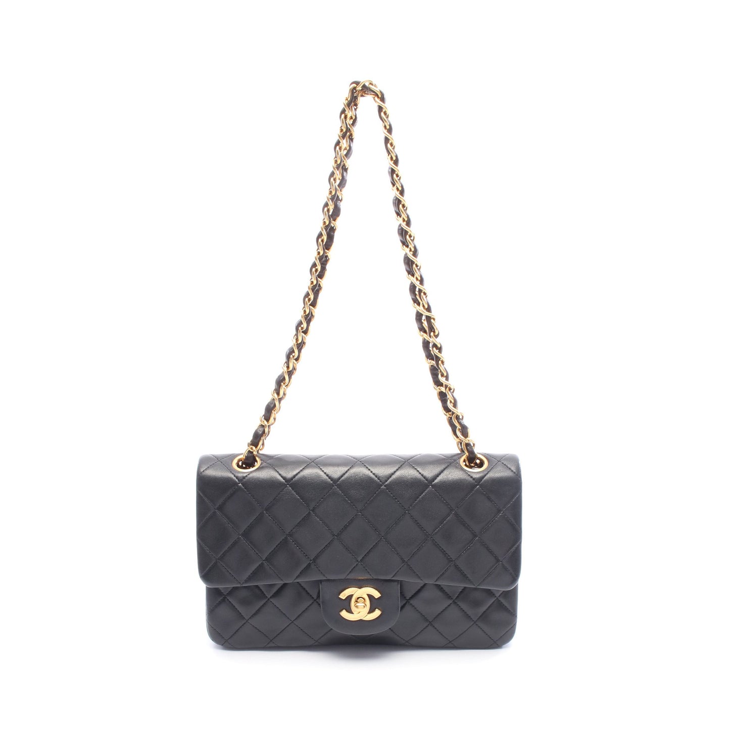 マトラッセ Wフラップ Wチェーンショルダーバッグ ラムスキン ブラック ゴールド金具 シャネル バッグ CHANEL