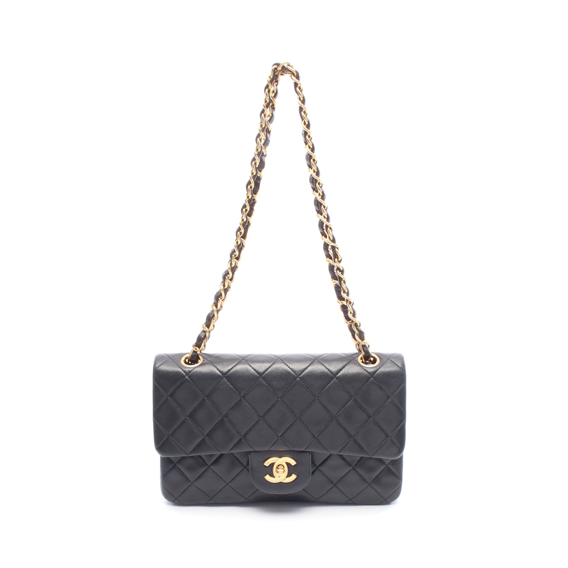 マトラッセ Wフラップ Wチェーンショルダーバッグ ラムスキン ブラック ゴールド金具 シャネル バッグ CHANEL