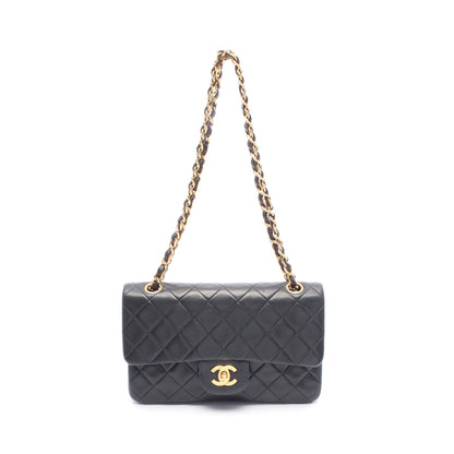 マトラッセ Wフラップ Wチェーンショルダーバッグ ラムスキン ブラック ゴールド金具 シャネル バッグ CHANEL