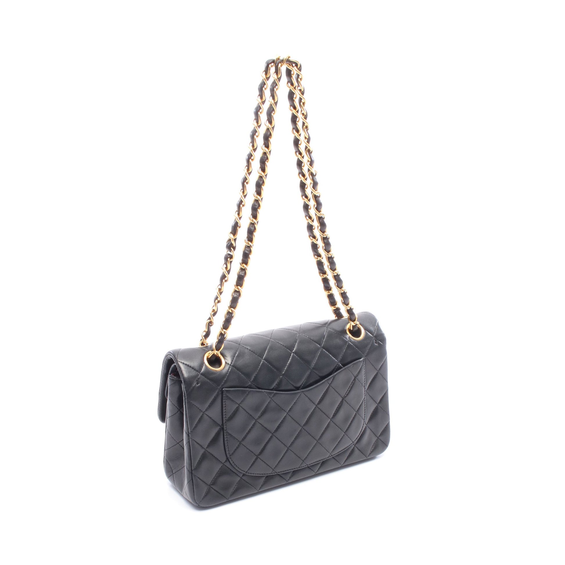 マトラッセ Wフラップ Wチェーンショルダーバッグ ラムスキン ブラック ゴールド金具 シャネル バッグ CHANEL
