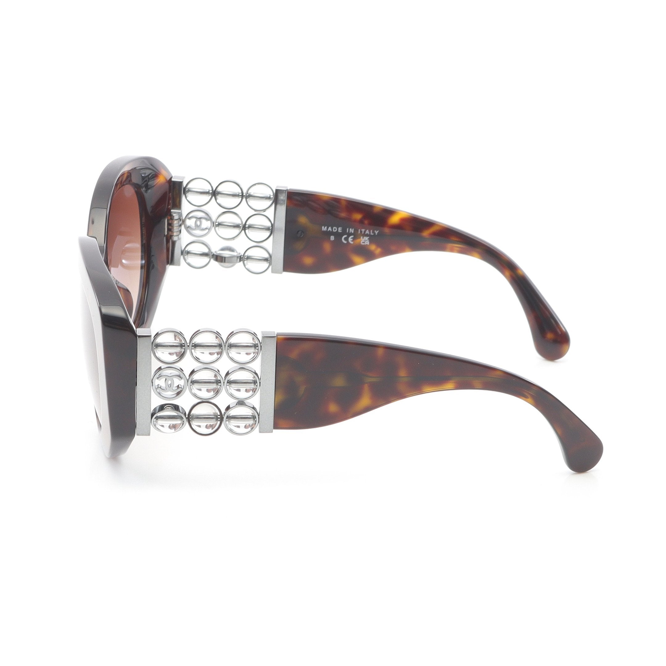 オーバル シェイプ アイウェア ココマーク ビーズ べっ甲柄 サングラス