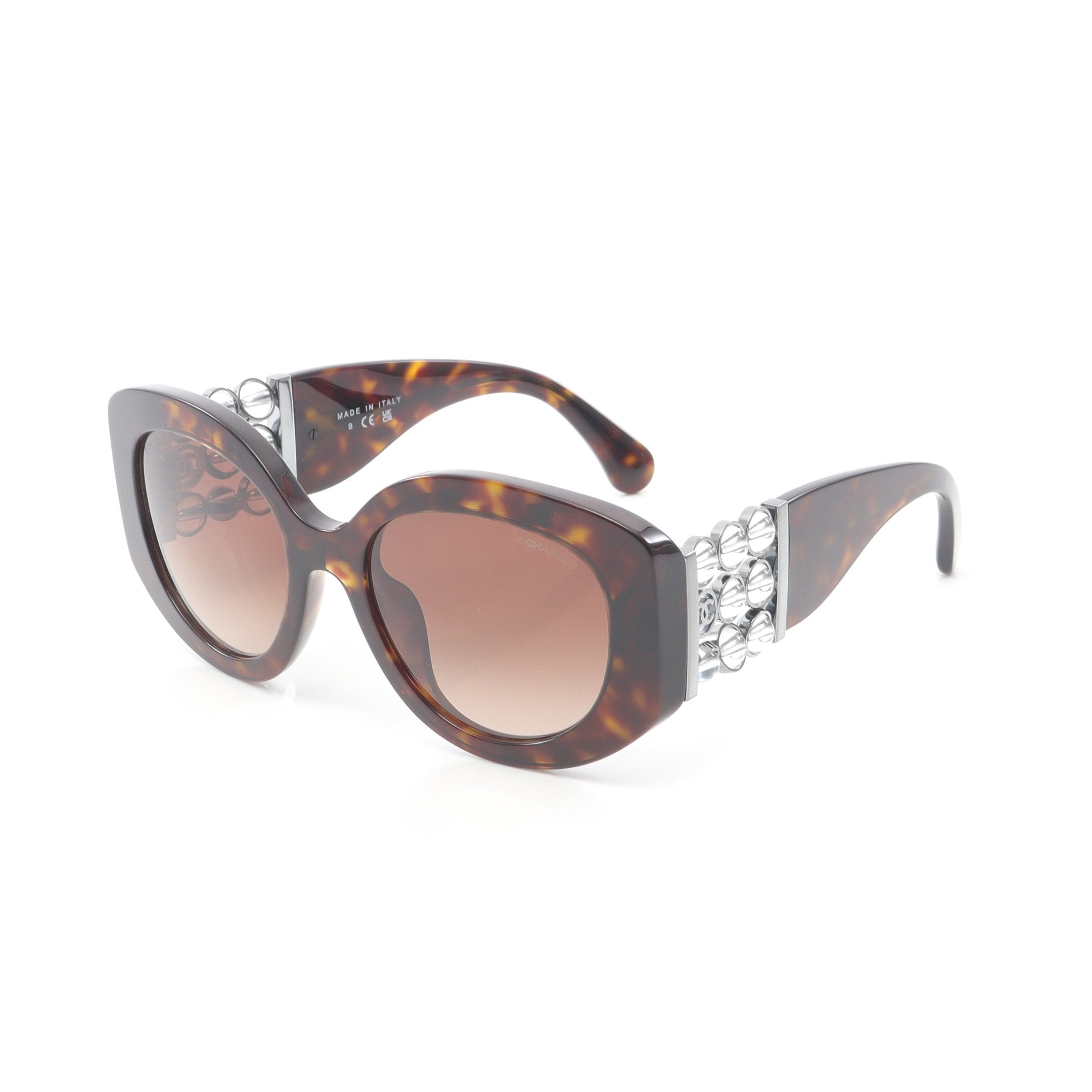 オーバル シェイプ アイウェア ココマーク ビーズ べっ甲柄 サングラス