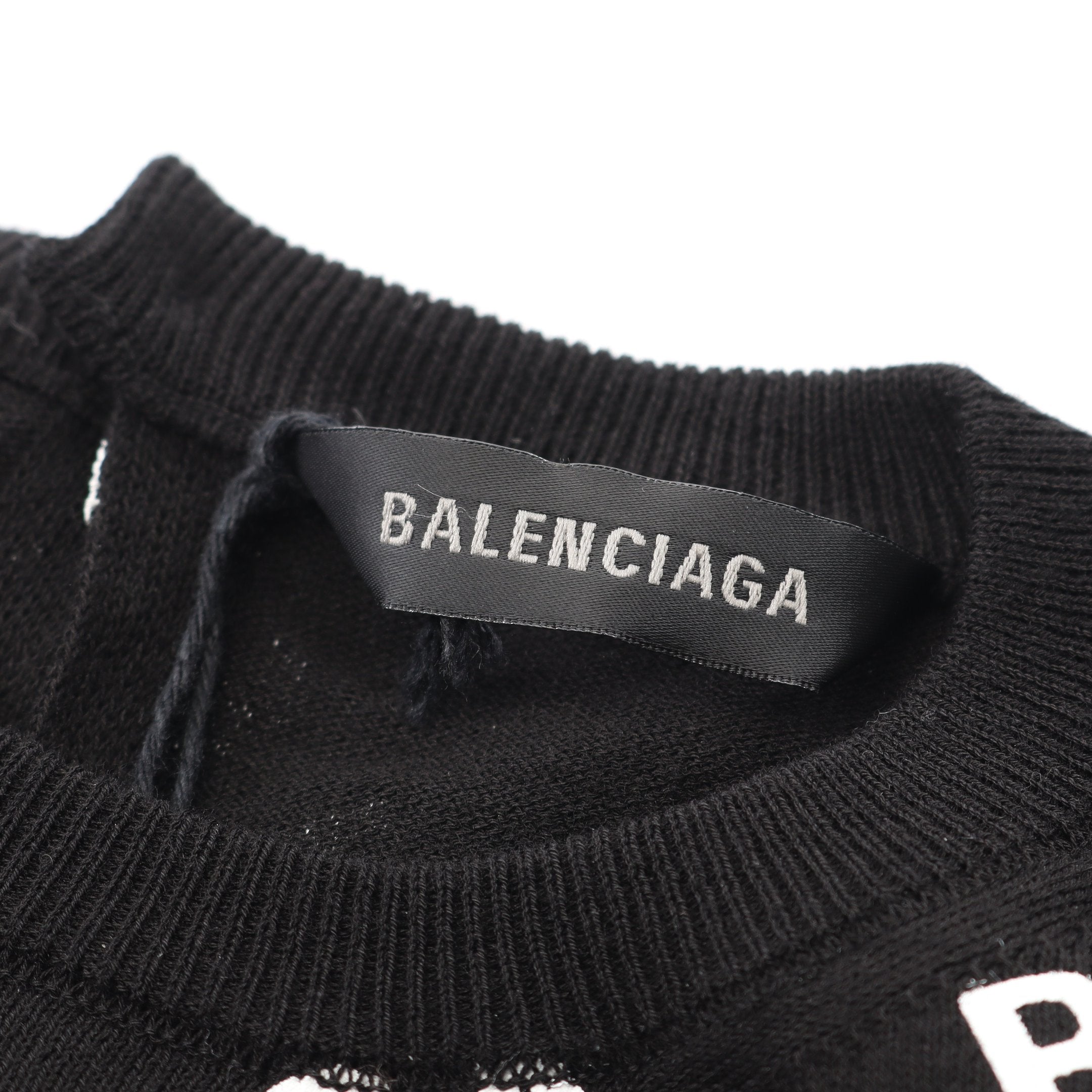 ニット クルーネック ロゴプリント 総柄 コットン ブラック