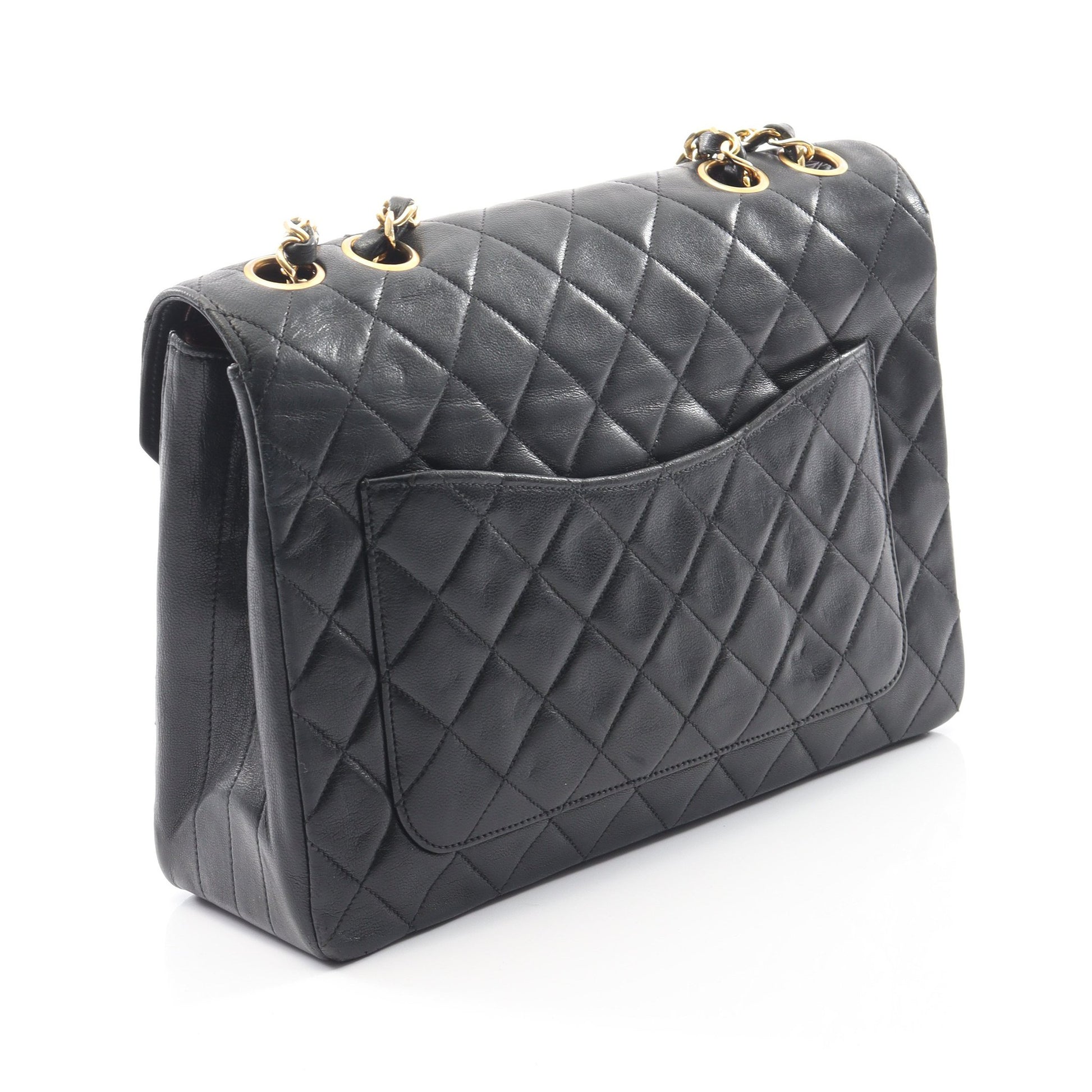 マトラッセ Wチェーンショルダーバッグ ラムスキン ブラック ゴールド金具 ヴィンテージ シャネル バッグ CHANEL