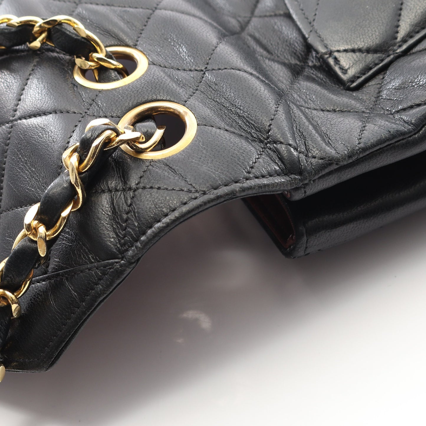 マトラッセ Wチェーンショルダーバッグ ラムスキン ブラック ゴールド金具 ヴィンテージ シャネル バッグ CHANEL
