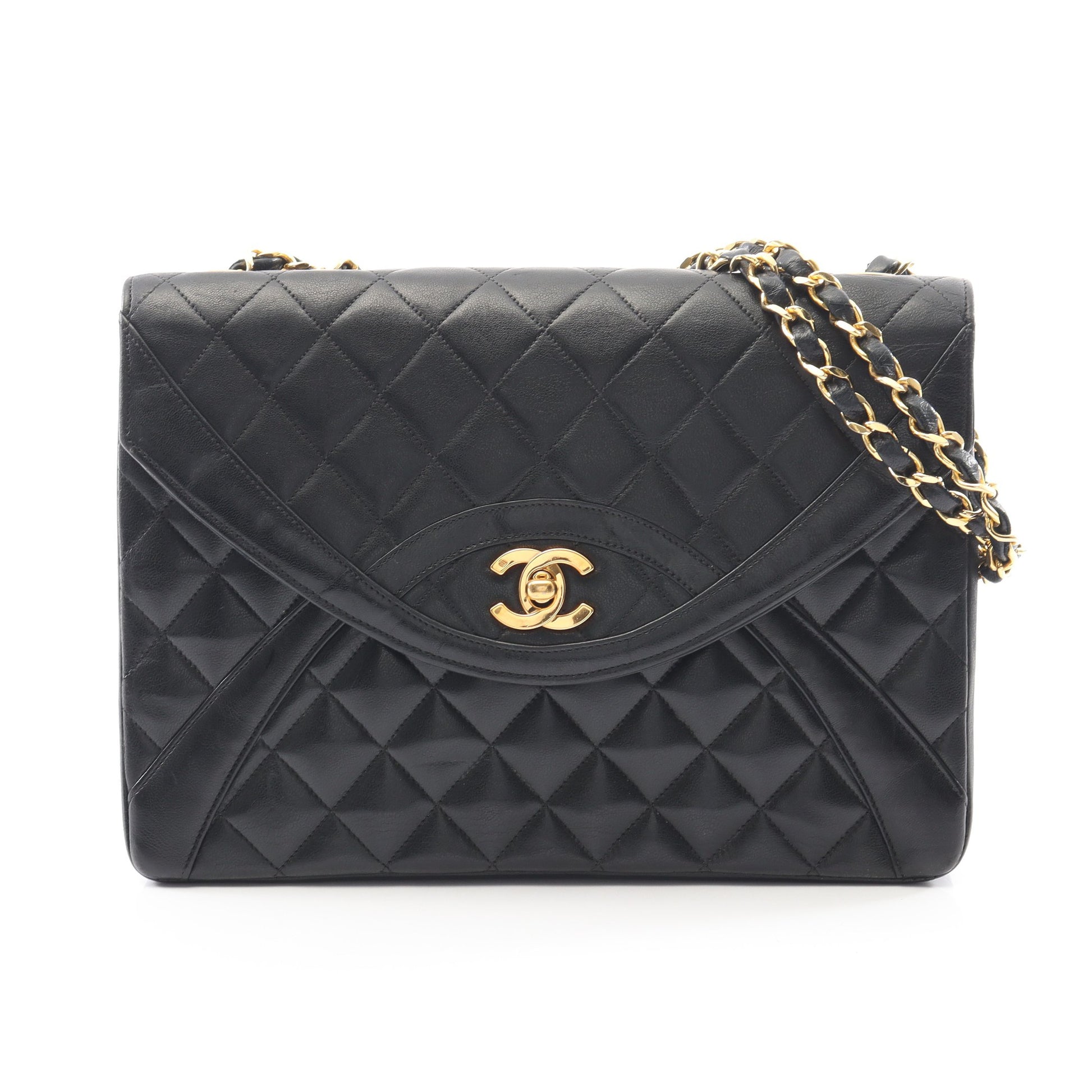 マトラッセ Wチェーンショルダーバッグ ラムスキン ブラック ゴールド金具 ヴィンテージ シャネル バッグ CHANEL