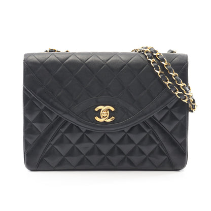 マトラッセ Wチェーンショルダーバッグ ラムスキン ブラック ゴールド金具 ヴィンテージ シャネル バッグ CHANEL