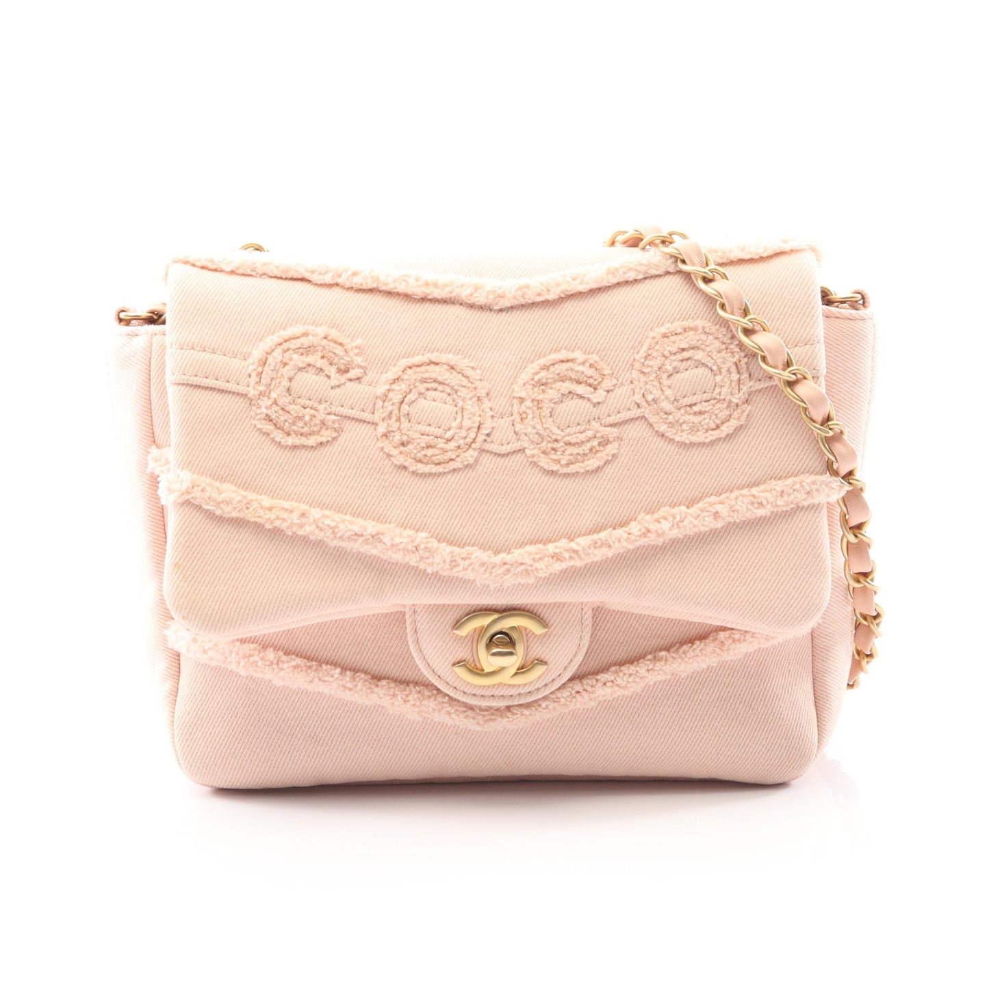 COCO チェーンショルダーバッグ デニム ピンクベージュ ゴールド金具 シャネル バッグ CHANEL