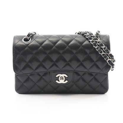 マトラッセ Wフラップ Wチェーンショルダーバッグ キャビアスキン ブラック シルバー金具 シャネル バッグ CHANEL