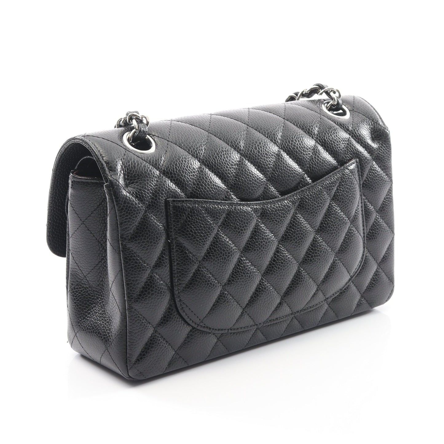 マトラッセ Wフラップ Wチェーンショルダーバッグ キャビアスキン ブラック シルバー金具 シャネル バッグ CHANEL