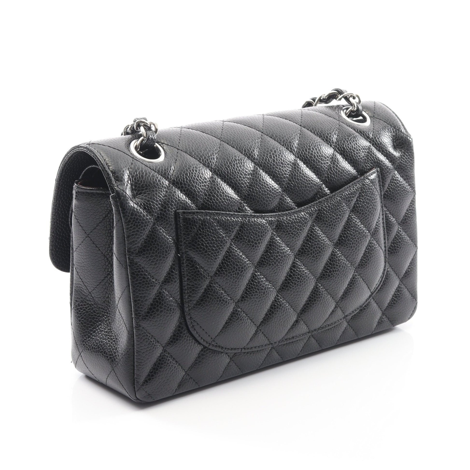 マトラッセ Wフラップ Wチェーンショルダーバッグ キャビアスキン ブラック シルバー金具 シャネル バッグ CHANEL