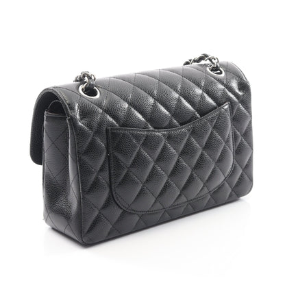 マトラッセ Wフラップ Wチェーンショルダーバッグ キャビアスキン ブラック シルバー金具 シャネル バッグ CHANEL