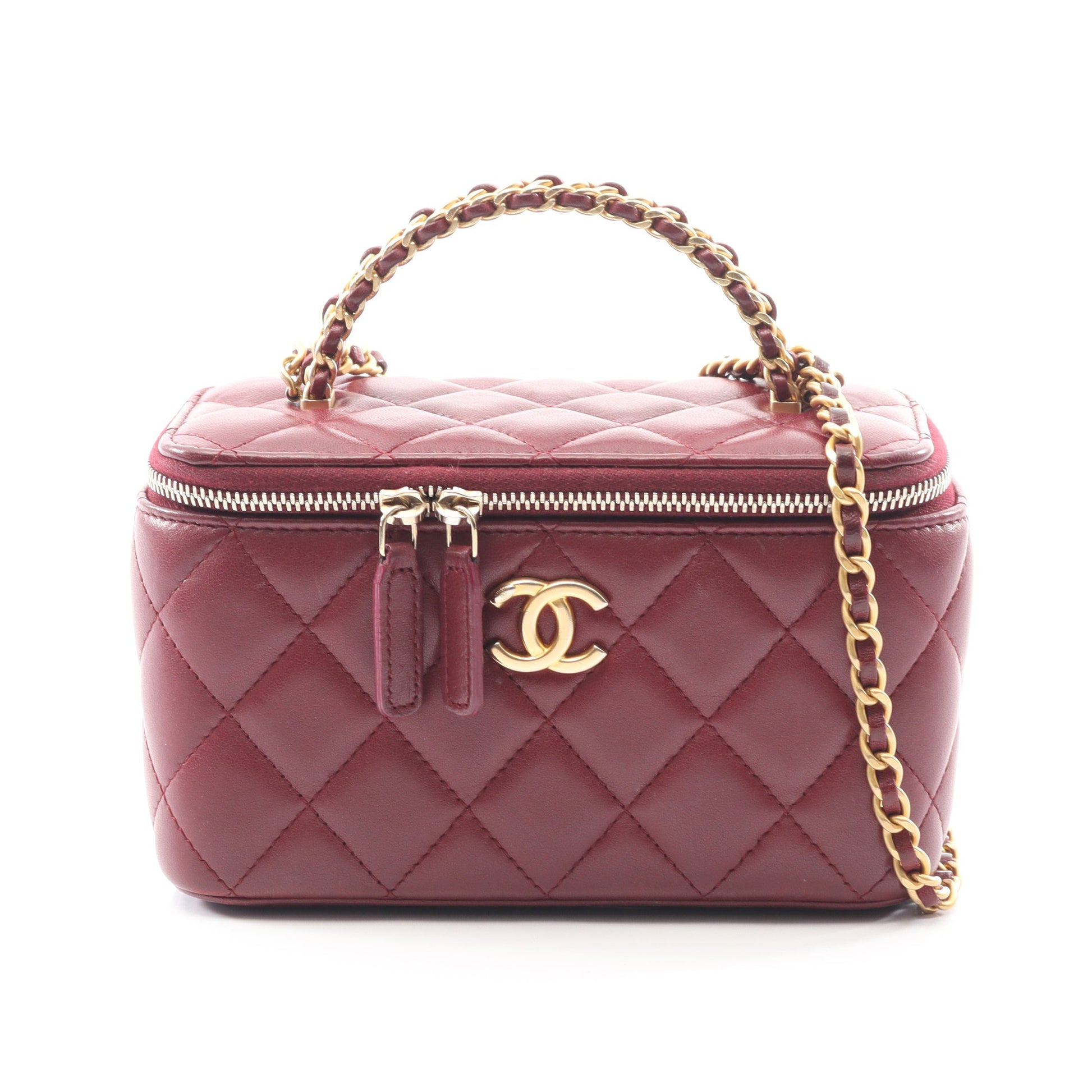 マトラッセ バニティバッグ チェーンショルダーバッグ ラムスキン ボルドー ゴールド金具 2WAY シャネル バッグ CHANEL