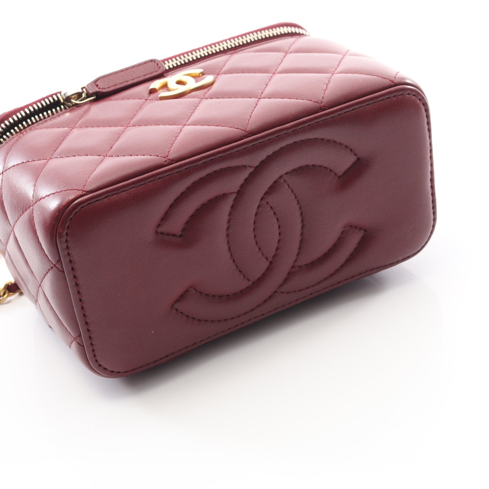 マトラッセ バニティバッグ チェーンショルダーバッグ ラムスキン ボルドー ゴールド金具 2WAY シャネル バッグ CHANEL