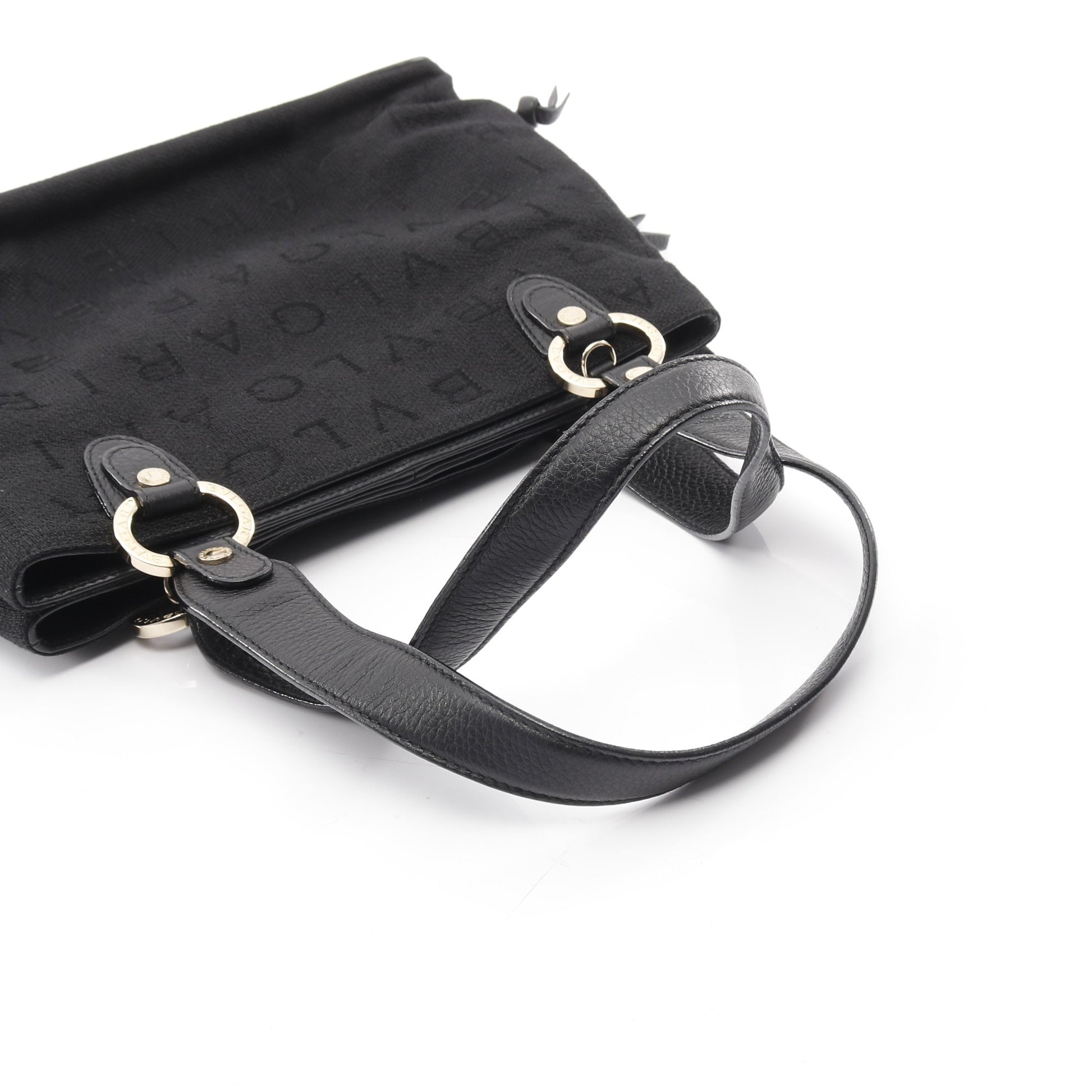 マキシレッタレ ハンドバッグ キャンバス レザー ブラック ブルガリ バッグ BVLGARI