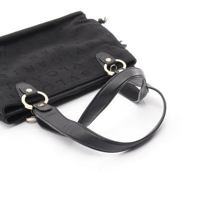 マキシレッタレ ハンドバッグ キャンバス レザー ブラック ブルガリ バッグ BVLGARI