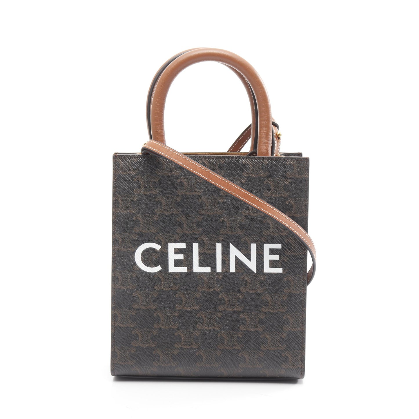 ミニ バーティカル カバ トリオンフ ハンドバッグ PVC レザー ブラック ブラウン 2WAY セリーヌ バッグ CELINE