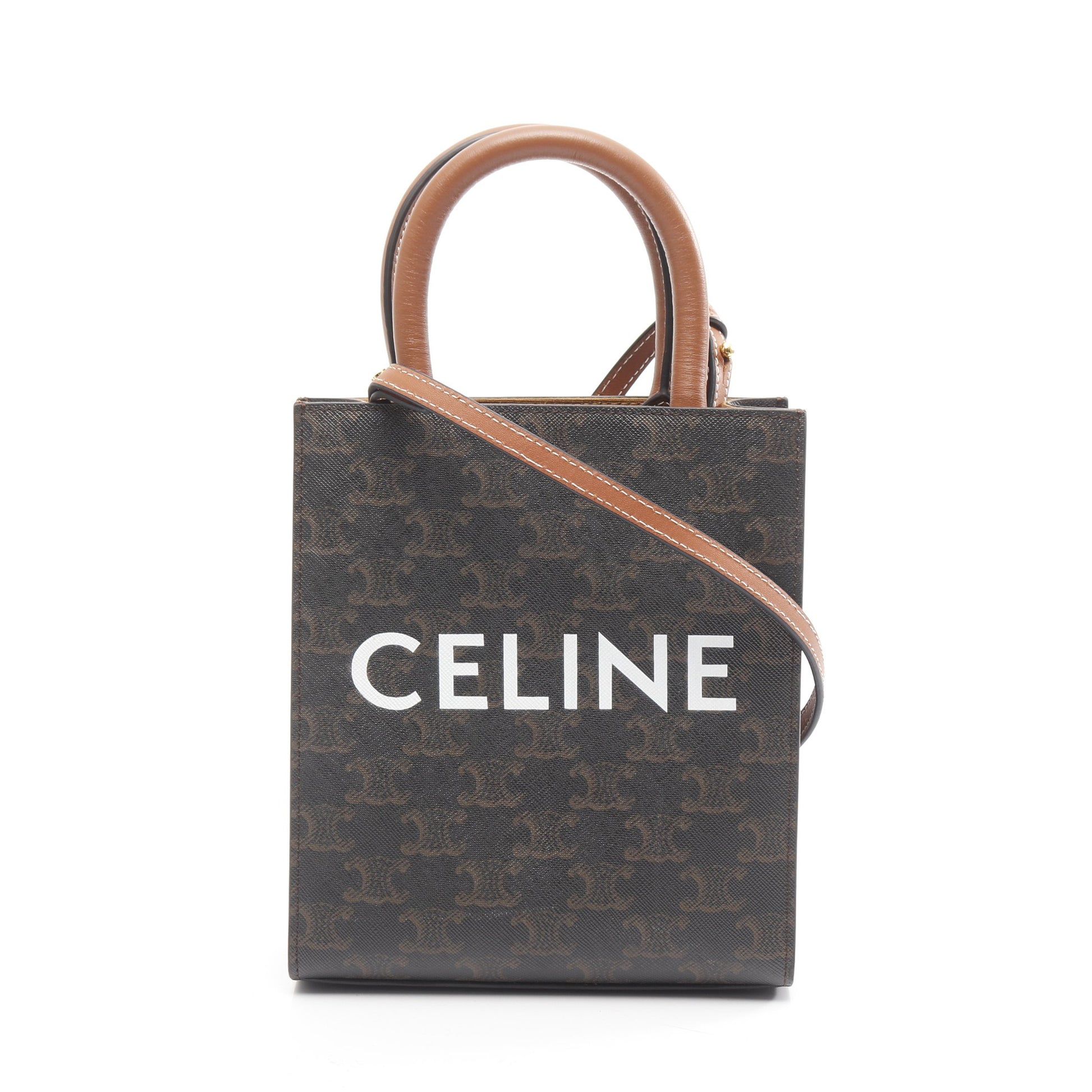 ミニ バーティカル カバ トリオンフ ハンドバッグ PVC レザー ブラック ブラウン 2WAY セリーヌ バッグ CELINE