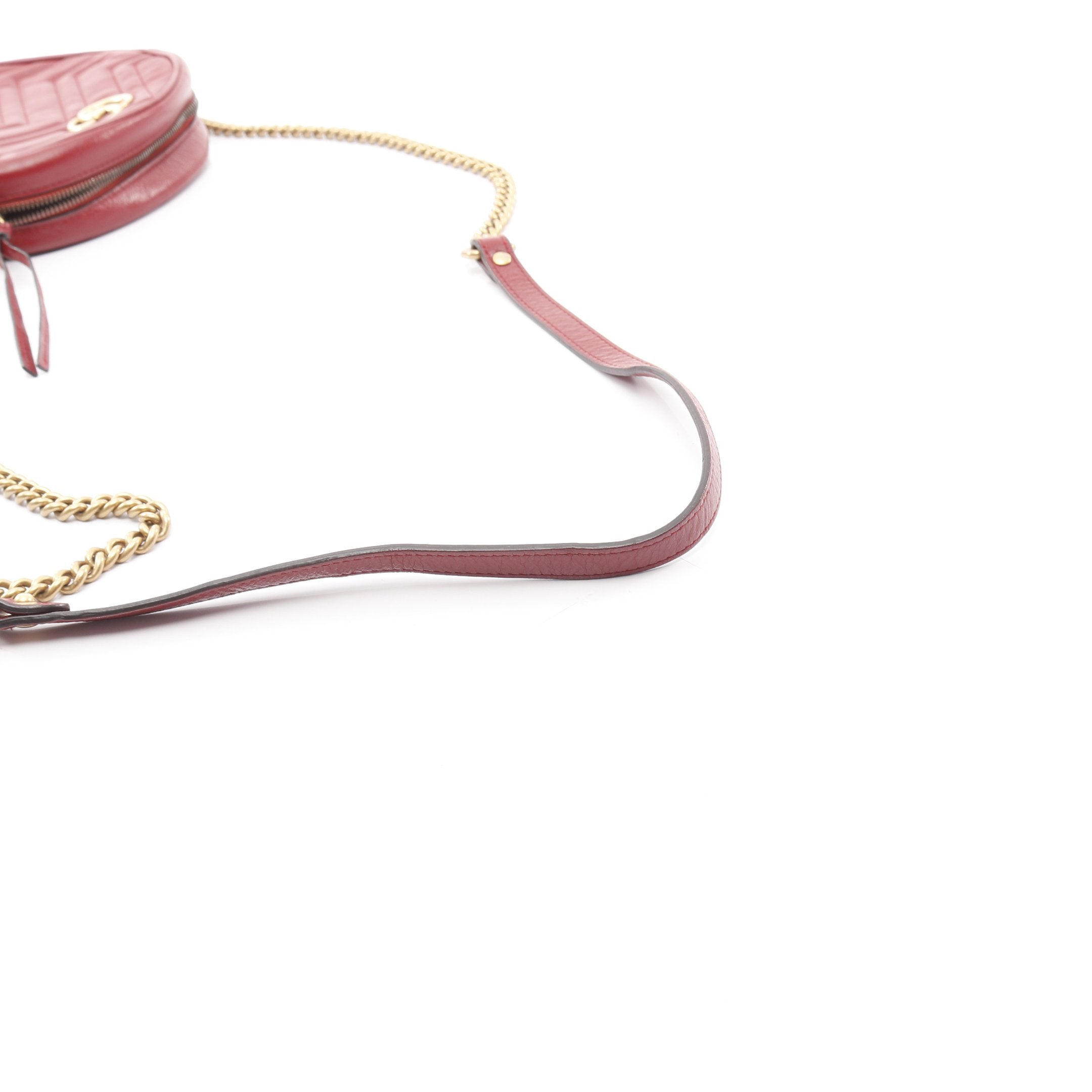 GUCCI GGマーモント キルティング ラウンドミニショルダーバッグ レッド GGマーモント ラウンド ミニ チェーンショルダーバッグ ハート