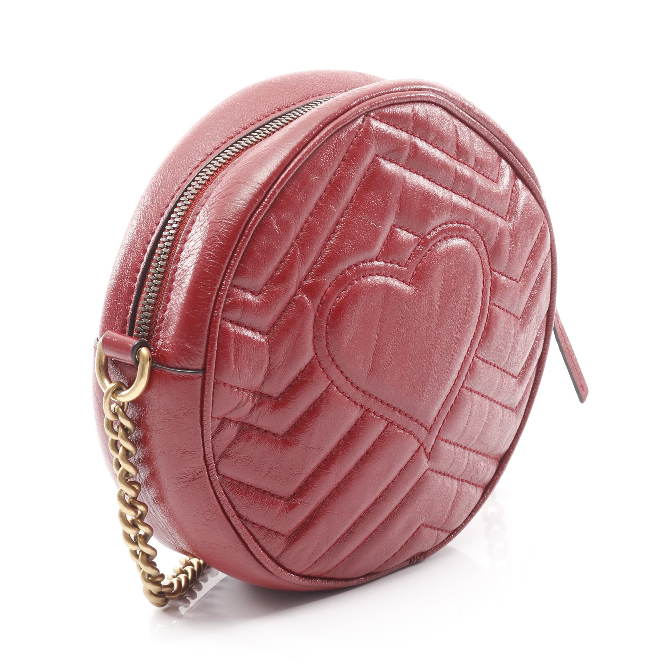 GUCCI GGマーモント キルティング ラウンドミニショルダーバッグ レッド GGマーモント ラウンド ミニ チェーンショルダーバッグ ハート