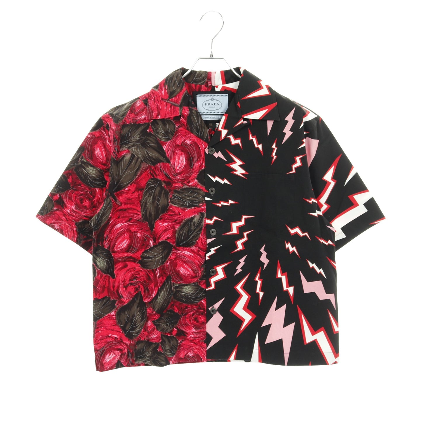 DOUBLE MATCH シャツ フラワー サンダーボルト コットン ブラック レッド マルチカラー 19AW プラダ トップス PRADA