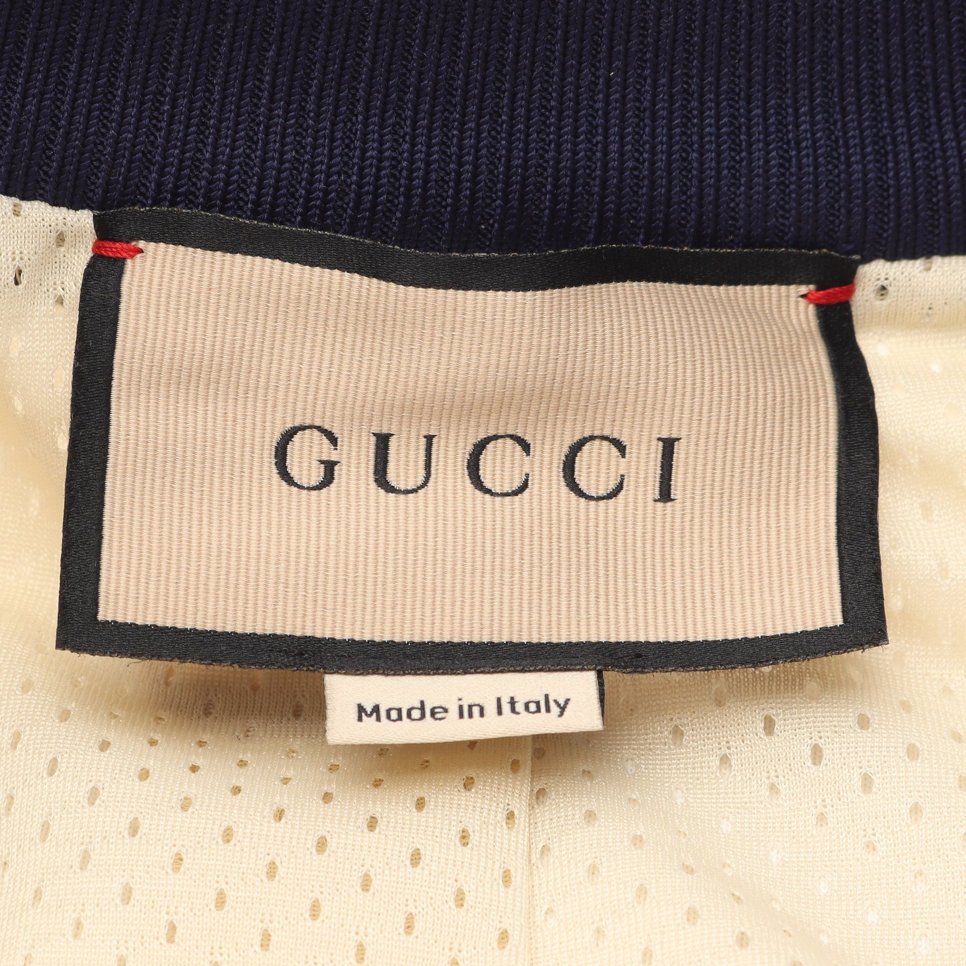 ブルゾン トラックジャケット ロゴ刺繍 コットン オフホワイト ネイビー レッド グッチ アウター GUCCI
