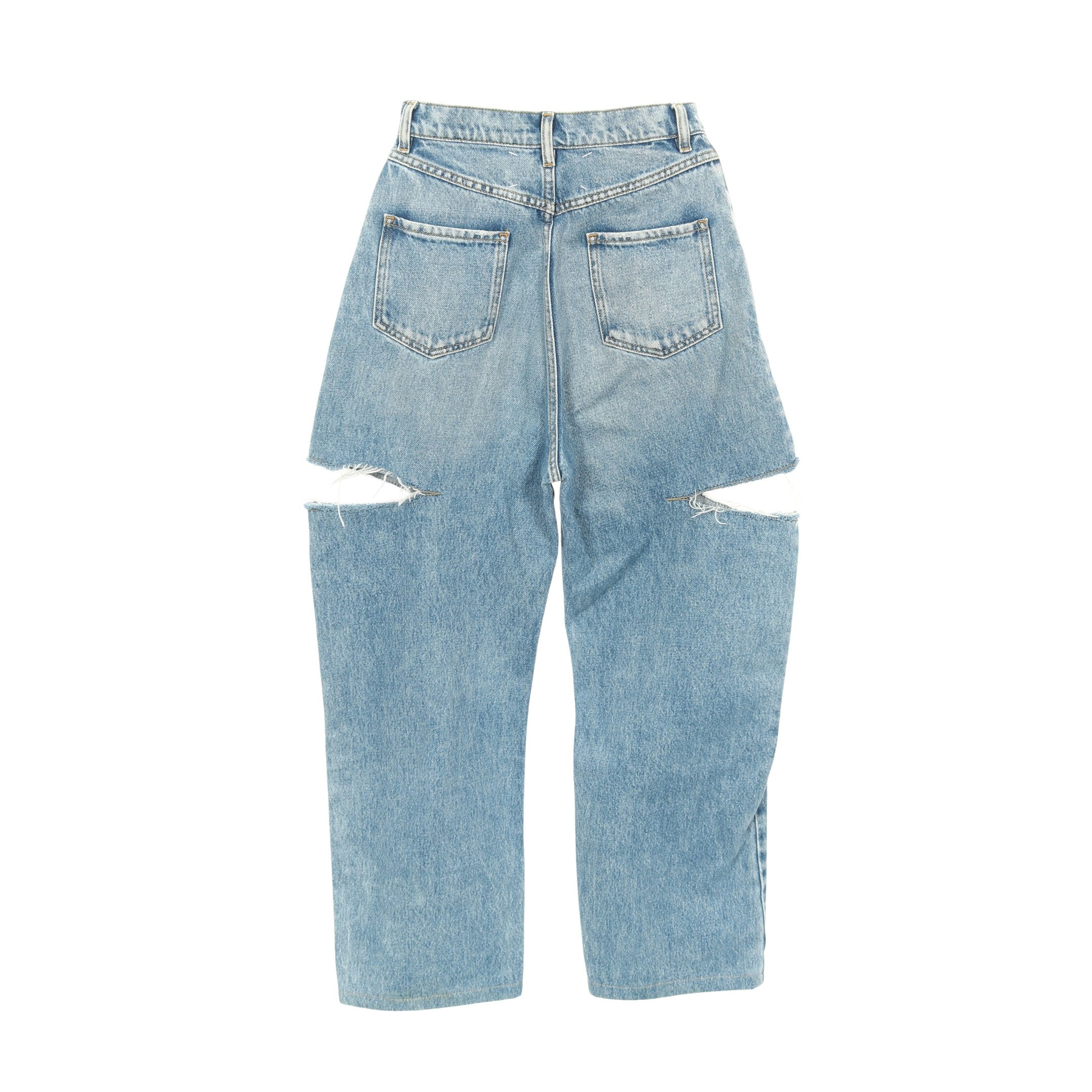 デニムジーンズ スラッシュディテール デニムパンツ コットン ブルー